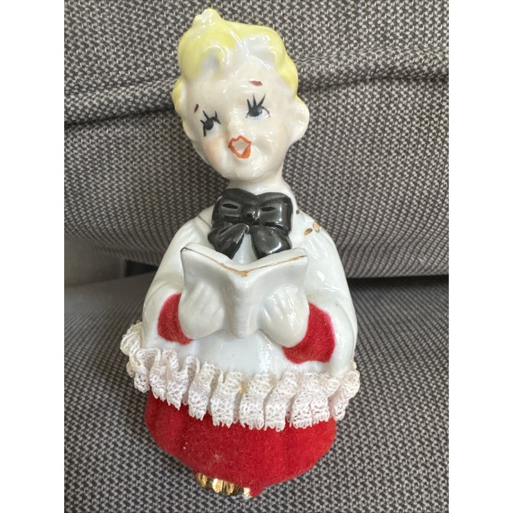 Japan 50's Ceramic Choir Altar Boy Real Lace Red Velvet Singing Blonde Blue Eyes